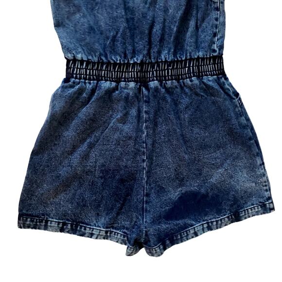 BIBI DISTRESSED Washed DENIM ROMPER sz Medium front pockets country summer fall - Picture 7 of 10